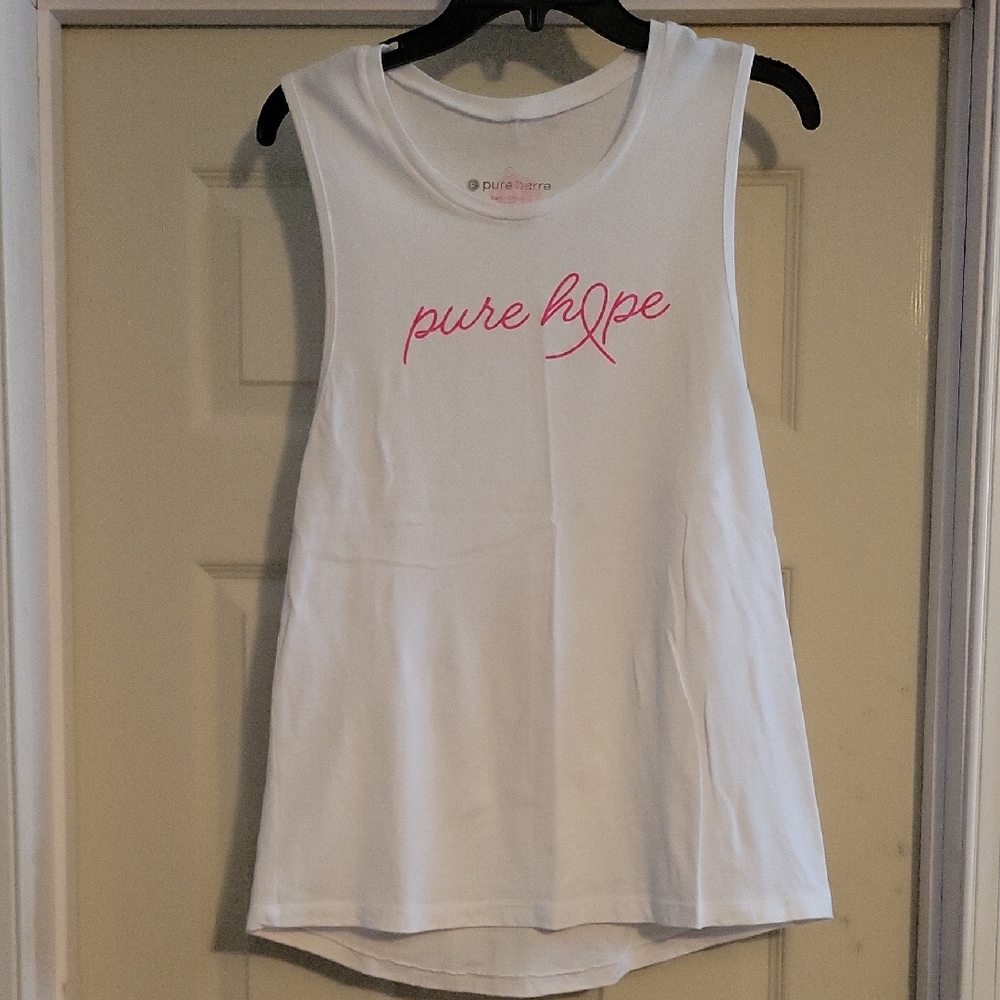 Pure Barre White Muscle Tee with Pink Logo